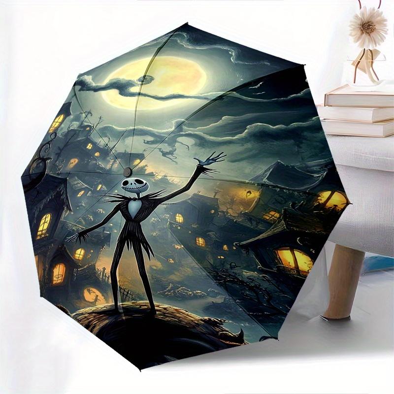Jack Skellington, Halloween-Stadt Automatisches Öffnungs- und Schließschirm - 8-Speichen FaltDesign, Leicht und Tragbar, Geeignet für den täglichen Gebrauch