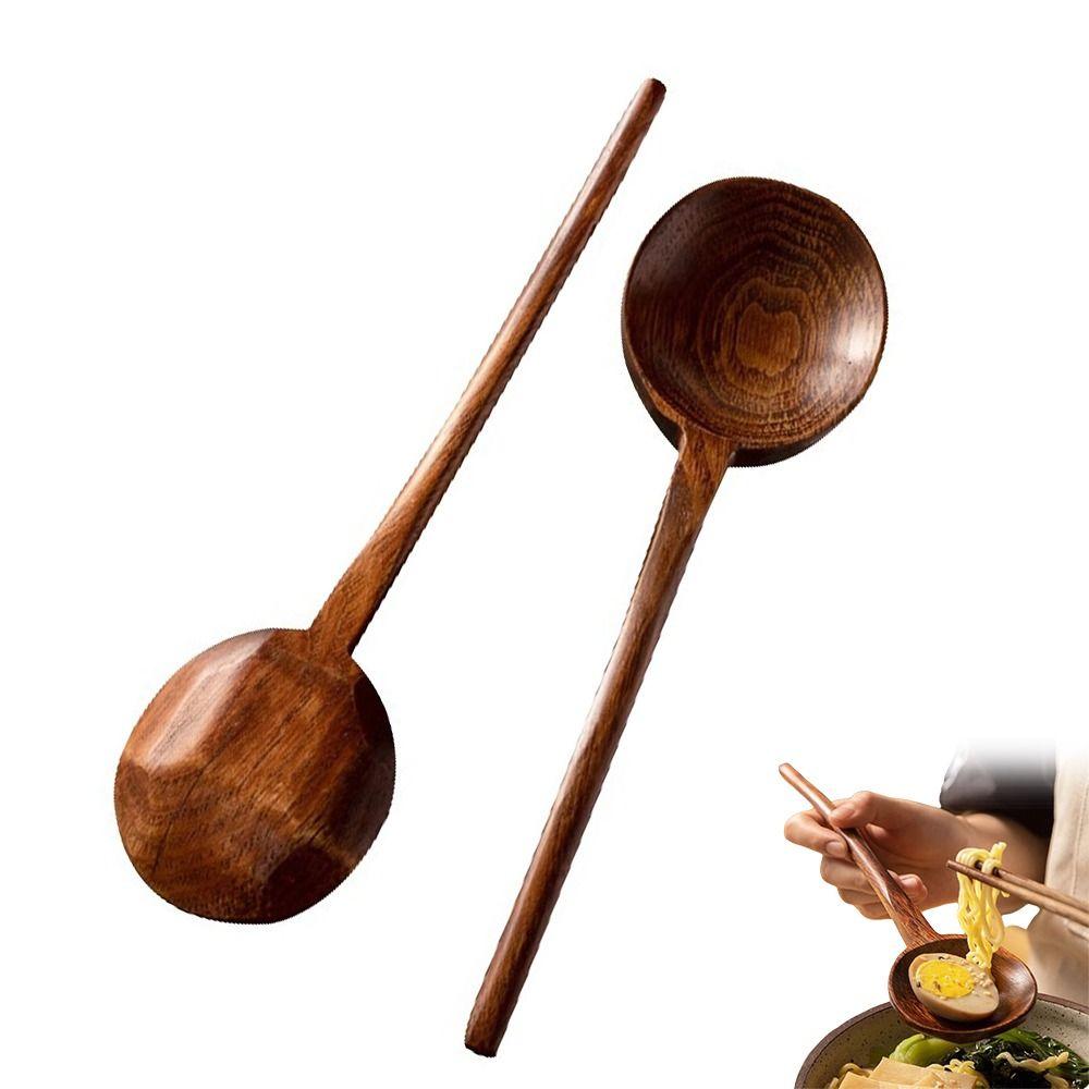 Deep Spoon Head Long Handle Spoon Japanese Ramen Spoon Durable Wooden Soup Spoon Kitchen Cooking