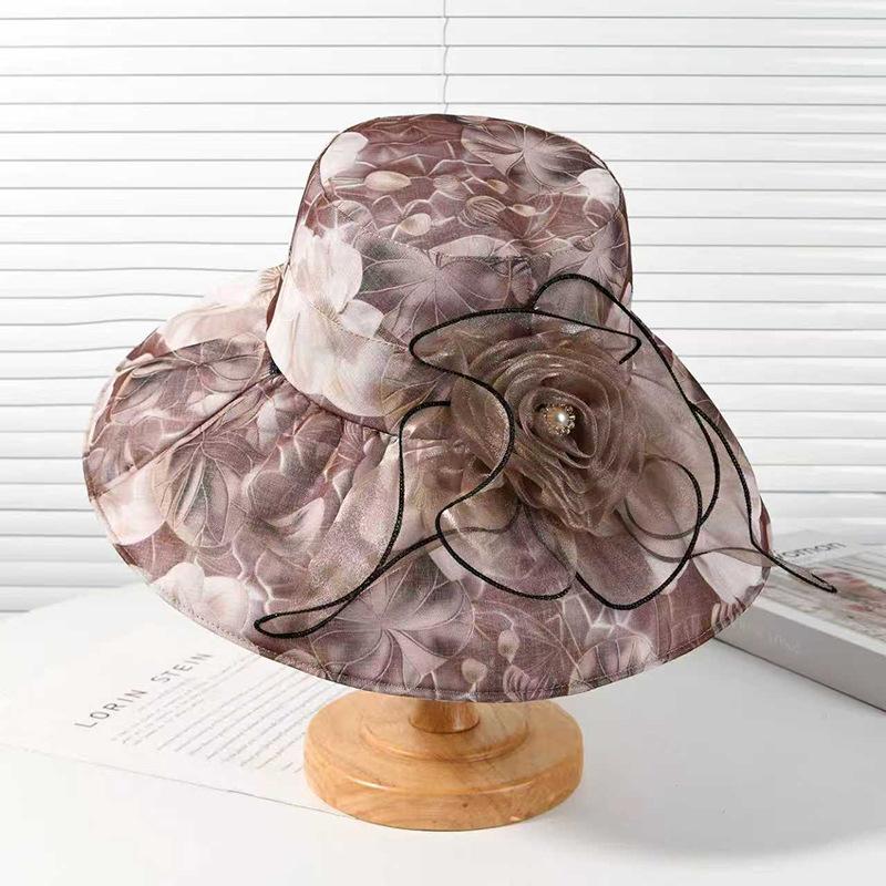 New sun hat children summer middle-aged and elderly elegant flower sunscreen hat mother bucket hat