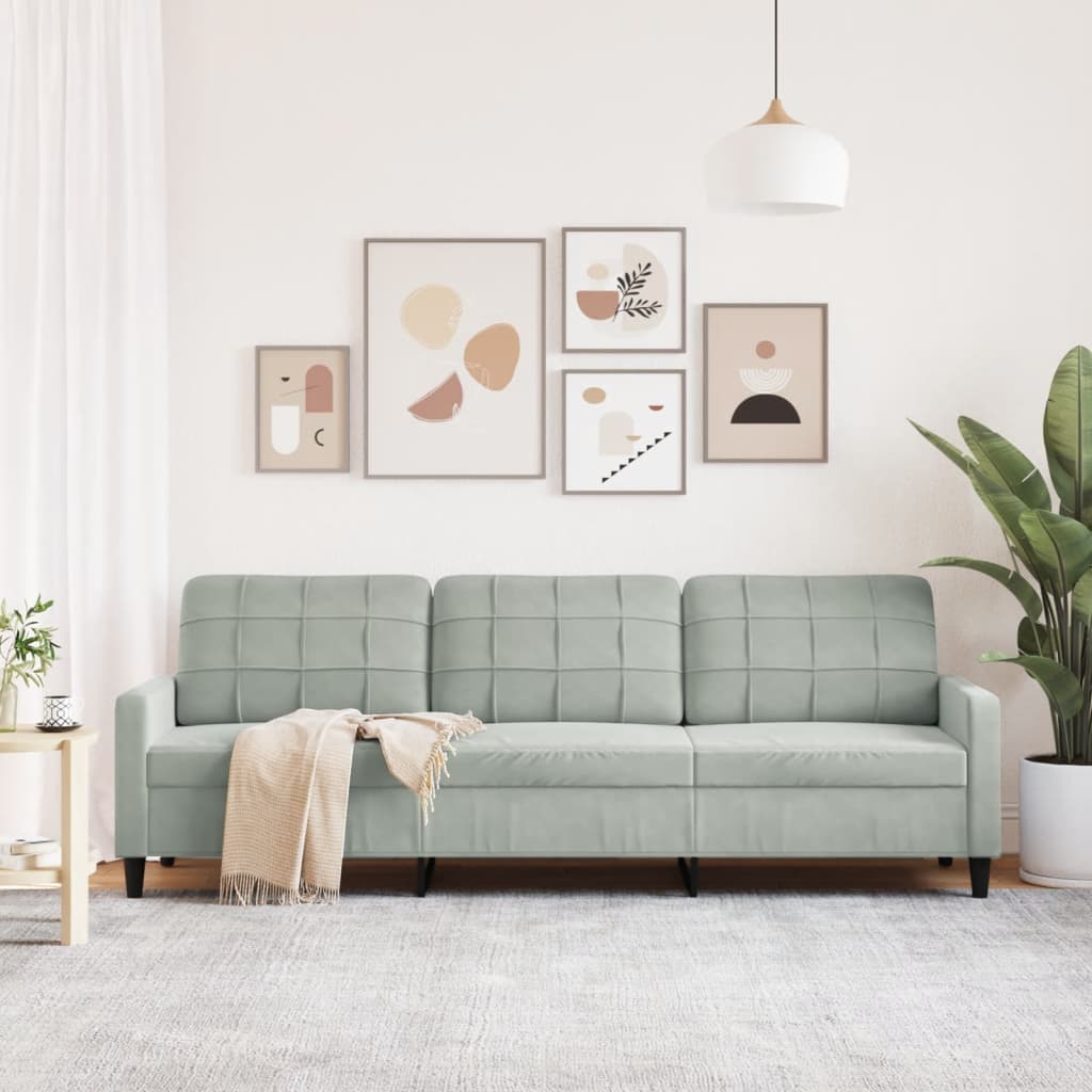 Vidaxl Sofa 3-Osobowa, Jasnoszary, 210 Cm, Obita Aksamitem