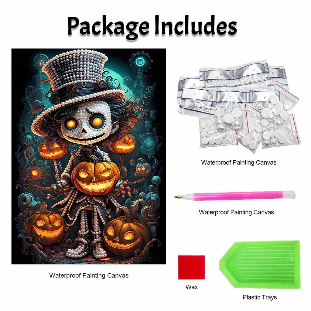 DIY Frameless Pearl Art Kit Festive Pumpkin Character Design 3D Bead Painting Canvas Relaxing Handmade Craft for Home Decor Wall Art