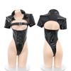 Sexy Cosplay Lingerie PU Leather Devil Design High Leg Bodycon Enamel Black Removable Chain Full Body Tights Eye Mask Hip 5 Piece Set [SENMHS]