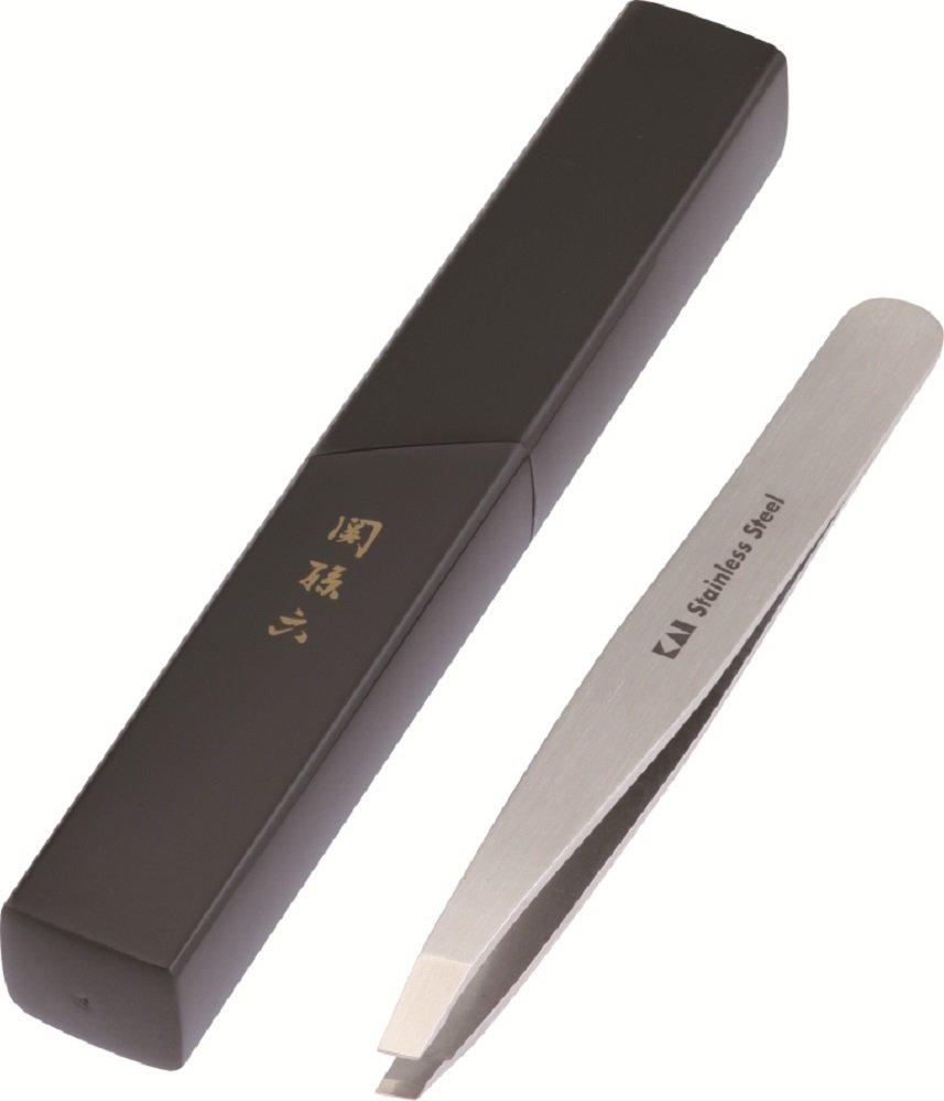 Kai Seki Magoroku Angled with Storage for Hair HC1806 Tweezers, Tip, Case, Silver, Tweezers, Removal,