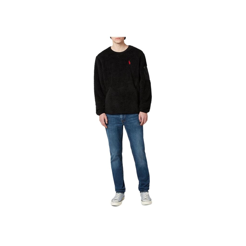 Polo Ralph Lauren FW24 Solid Color Small Pony Embroidered Crew Neck Pullover Long Sleeve Sweatshirt Men Sweatshirt Black MNPOKNI16821098-001