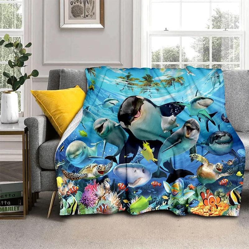 3D Underwater World Seabed Cartoon Blanket,Soft Throw Blanket for Home Bedroom Bed Sofa Picnic Travel Office Cover Blanket Kids