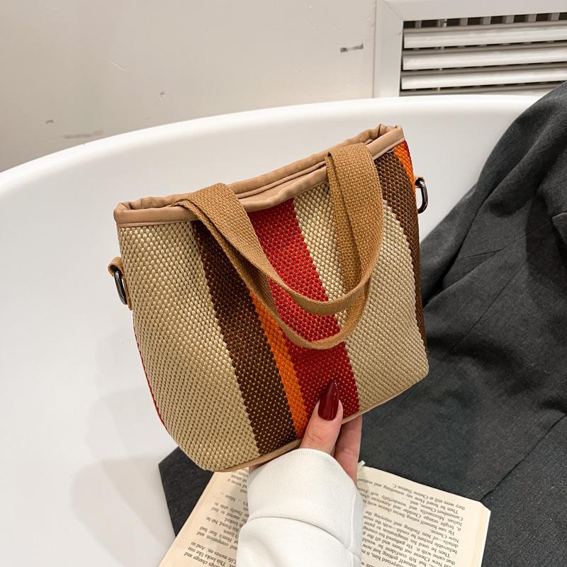 Canvas-Tasche mit großem Fassungsvermögen, gestreift, Damen, Sommer 2025, neue trendige Mode, tragbare Tragetasche, Pendler-Umhängetasche