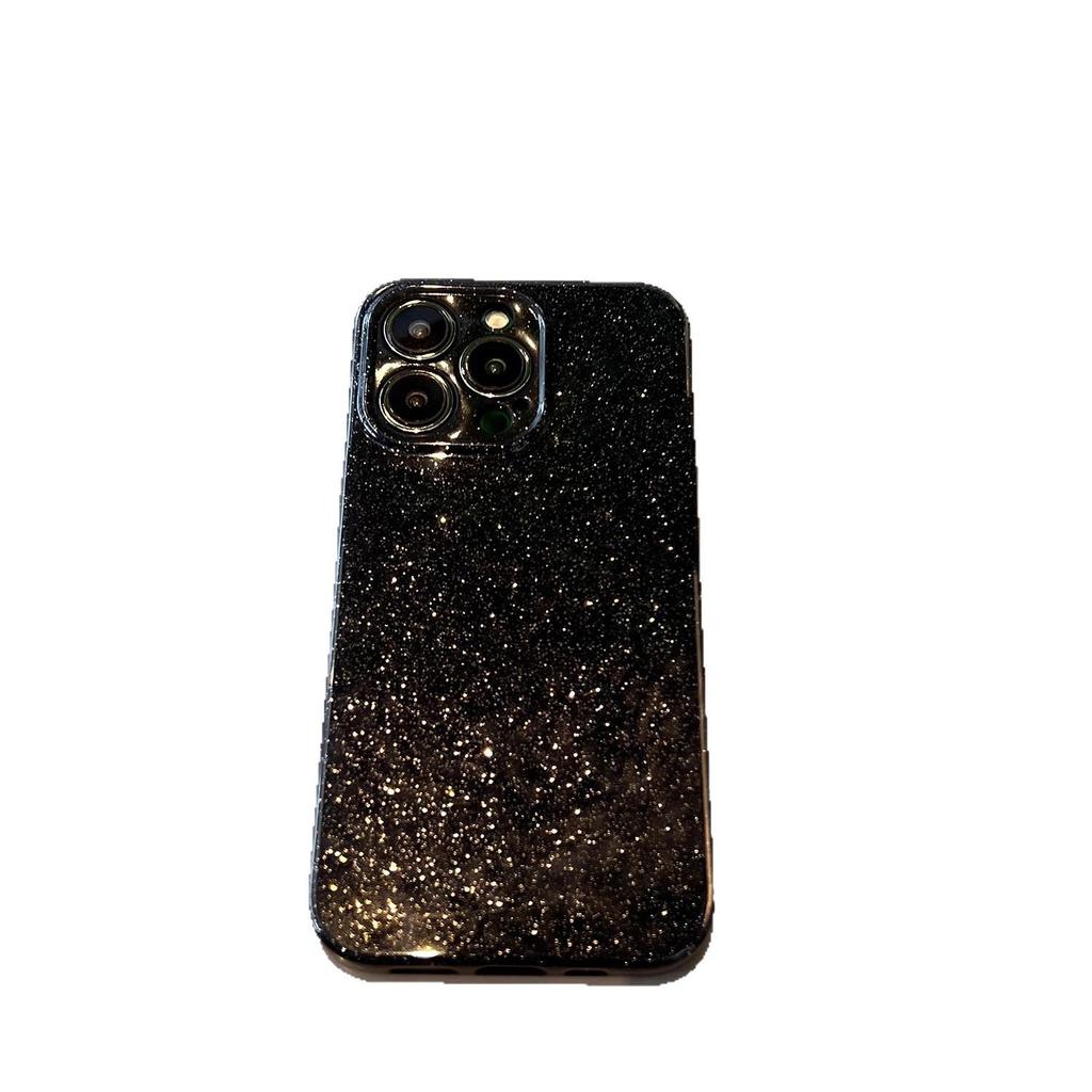 Schwarzer Glitzerpuder Kristall Apfel 16 Handyhülle 15promax Vollständig umschließend IPhone 14 Einfarbig 13 Geeignet für Fortgeschrittene Weich