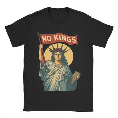 No Kings Protest Art T Shirts for Men Pure Cotton Casual T-Shirt Crewneck  Tee Shirt Short Sleeve Clothing Gift