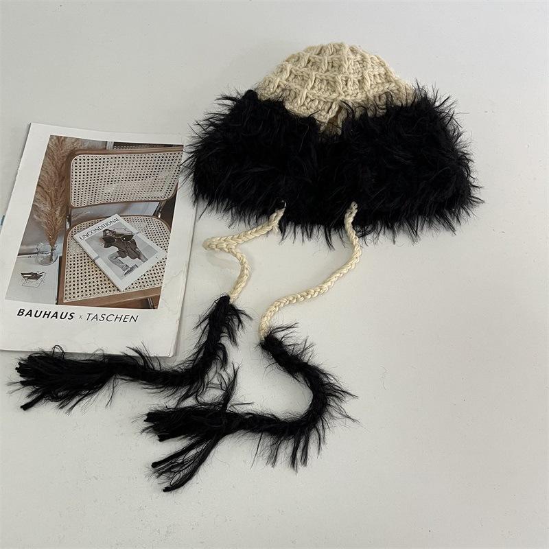 Cute Contrasting Colors After Opening Warm Loli Hat Autumn and Winter Girls College Style Fashionable Sweet Strap Cold Hat