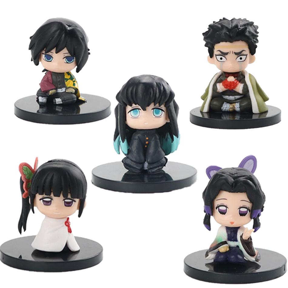 5Pcs/Set Q Version Demon Slayer Sitting Ghost Doll Tanjiro Nidouzi Inosuke Zenizu Figure Action Model Model kid Christmas Presents