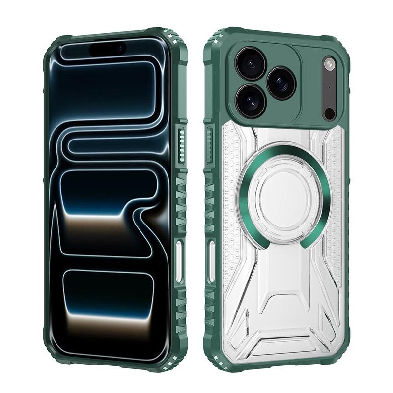 Shockproof Clear Armor Case For iPhone 17 Pro Max 16 15 14 13 Pro Max Magnetic Metal Ring Hybrid TPU+PC Phone Bumper Cover
