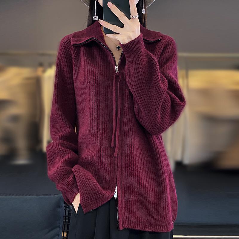 Women's Autumn/Winter 100% Wool Zipper Cardigan Coat