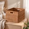 Rectangular Rattan Storage Basket with Handles Sturdy Handwoven