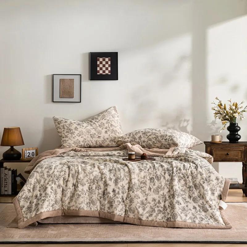 

2025 Новое хлопковое стеганое одеяло с принтом, двухслойная пряжа-пузырь, летнее соевое одеяло, летнее прохладное одеяло, одеяло для кондиционера, комплект из четырех предметов 150x200cm 1pcs