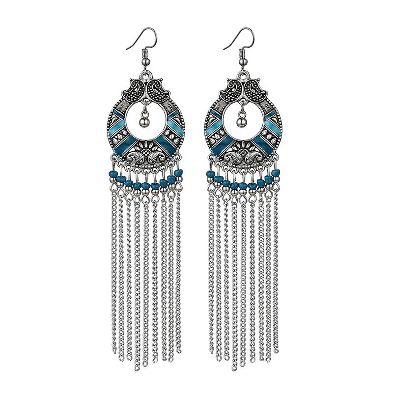 Ethnic Bohemian Long Earrings for Women Vintage Statement Chain Tassel Earrings Bead Handmade Drop Dangle Earring Enamel Zircon