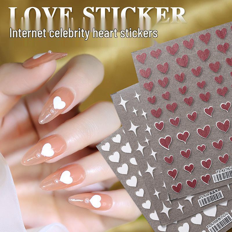Little Red Book Heart Nail Stickers: Cute Red & Black Heart-Shaped, Wearable, Thin & Transparent Japanese Nail Decals
