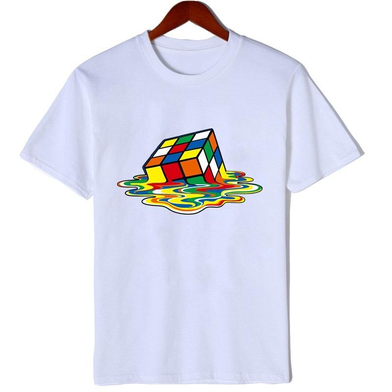 Summer New Men's T-shirt High-quality Pure Cotton Magic Square Printing O-neck Casual Cool Hip-hop Large Size Short-sleeved Top