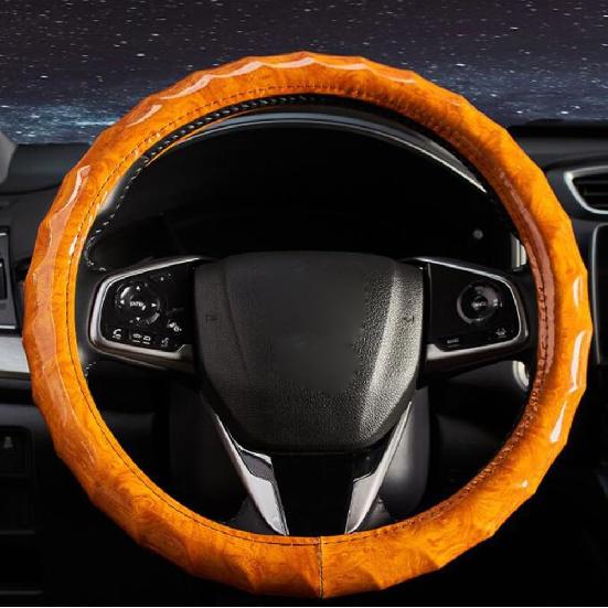 15 Inch Leather Steering Wheel Cover Peach Wood Grain Anti-Slip Breathable Comfortable Four Seasons Universal Car Wheel Protector (Coffee)