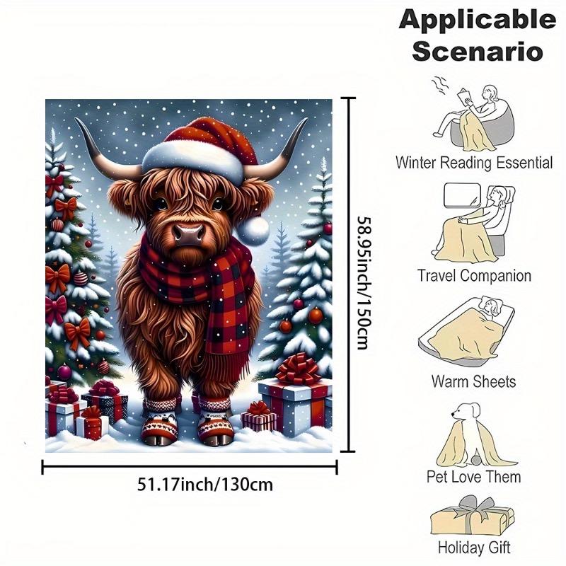 [Cozy Highland Cow Blanket] Cozy & Reversible Highland Cow Christmas Throw Blanket | Soft Flannel Perfect for Bed Sofa Camping