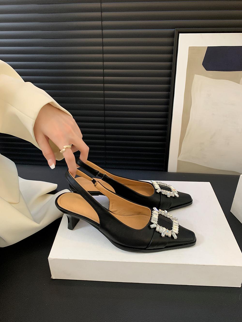 

fashion Round Toe Women Sandals 2024 New Arrivals Black Gold Silver Summer Dress Shoes Thin High Heels Party Pumps Elegant Slides Mules 5.5 чёрный