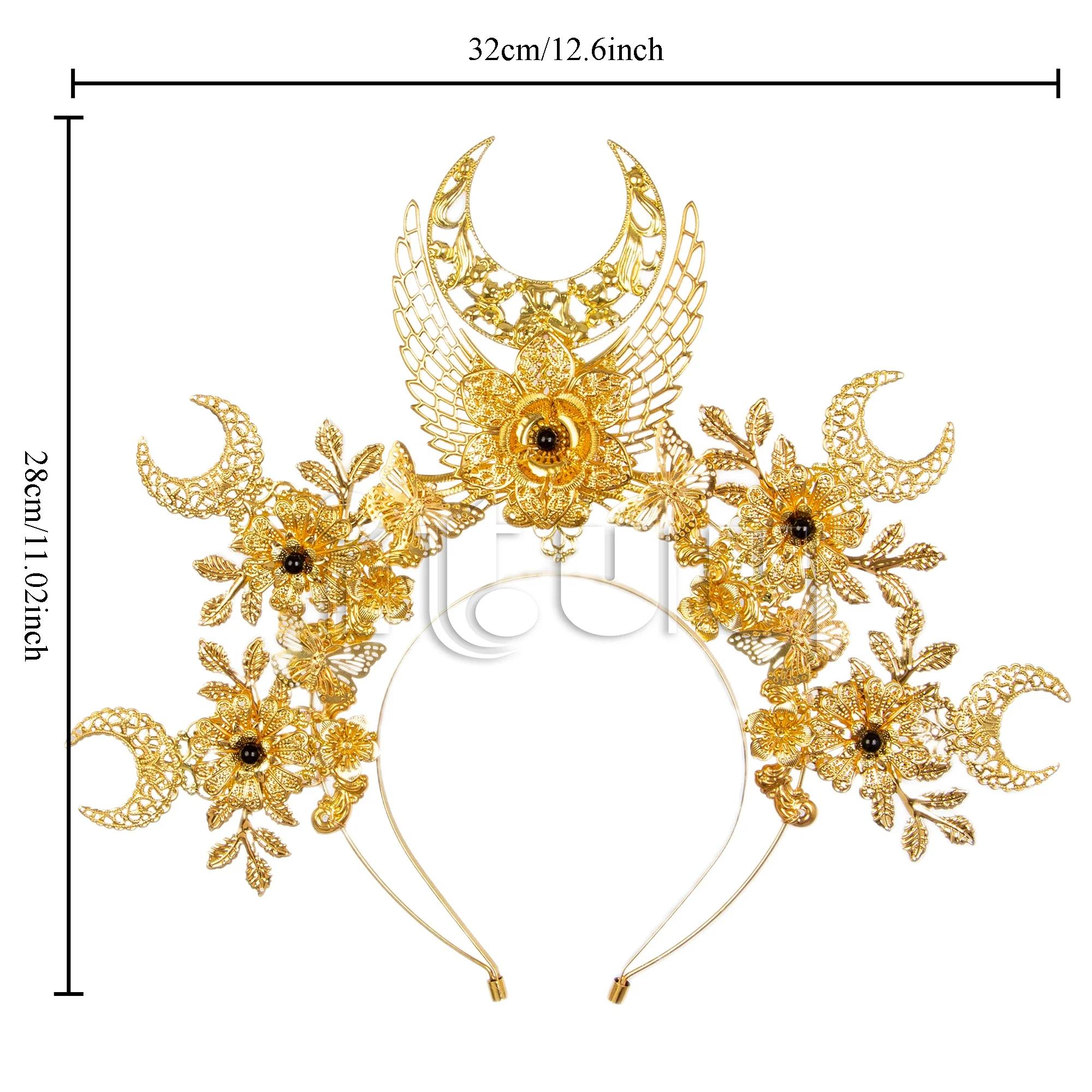 

ITUY Gold Halo Crown Sun Moon Angel Wings Headpiece Goddess Vintage Baroque Tiara Headwear Princess Hair Accessory Photo Props золотой