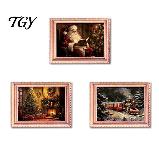 Christmas Refrigerator Magnets 3Pcs Light-up Frame Magnet, Vintage Wooden Picture Frames with Lights Fridge Glowing Magnetic Holder for Cabinet Locker