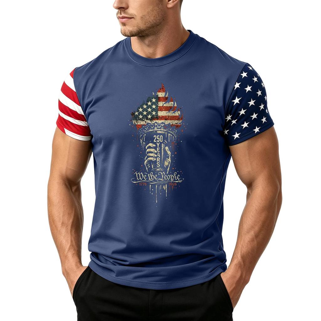 Men's Loose Fit Short Sleeve T Shirt with Flag Print Casual Summer Daily Wear Lightweight Breathable Fabric
