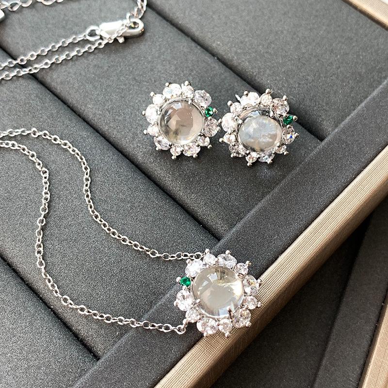 Conjunto de Brincos e Colar de Jade Espuma D'água Natural Agulha de Prata Novos Acessórios de Temperamento Chinês