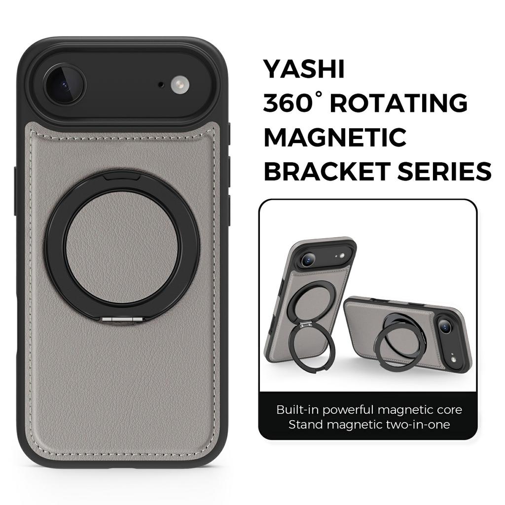 For iPhone Air Case with Ring Kickstand Compatible with MagSafe PU Leather Back Cover
