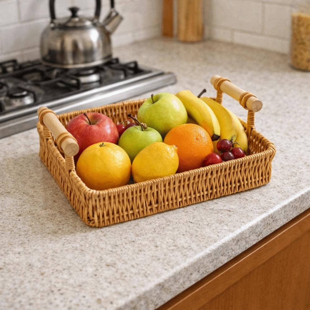 Handmade Imitation Rattan Storage Basket Rectangular Dry Fruit Storage Tray Living Room