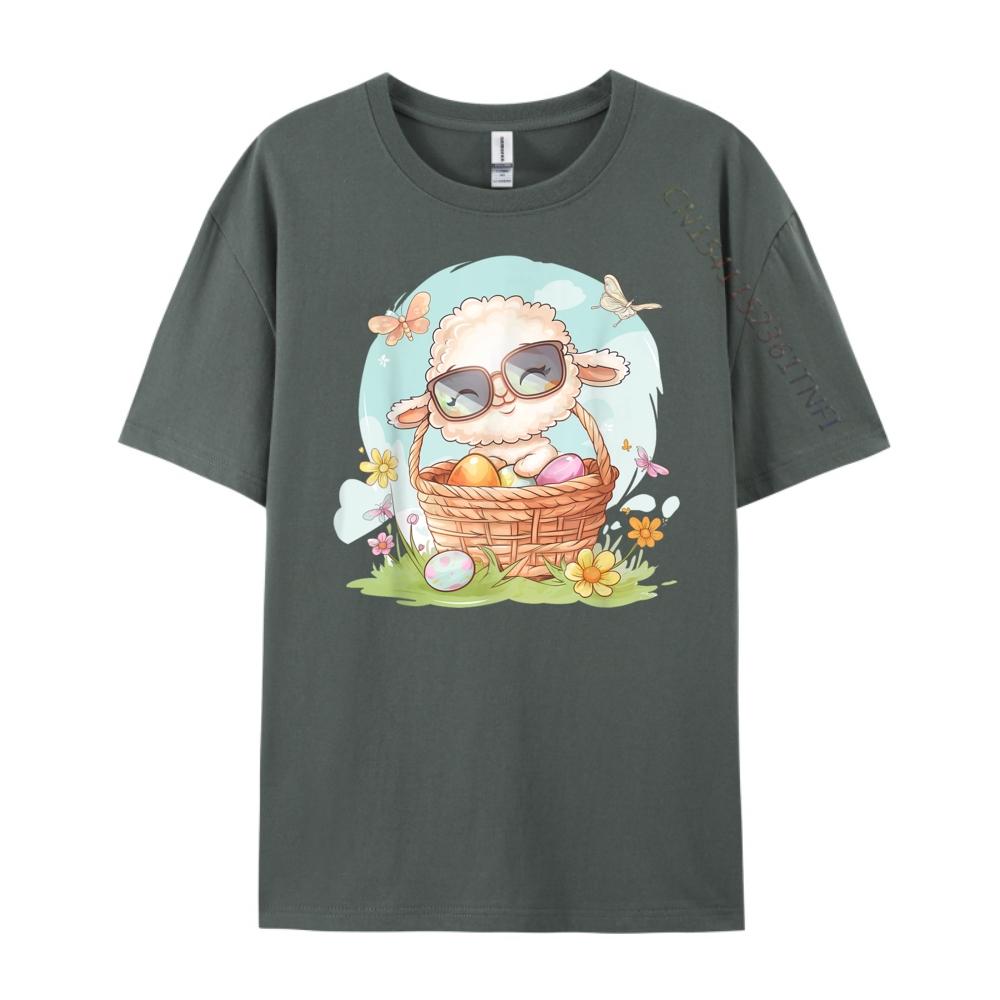 Cute Lamb With Glasses Easter Eggs Springtime Graphic Tees Tee Shirt Men Streetwear T Shirt Man Print