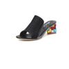 Women Block Heel Sandals Fashion Slip-On Low Heel Rhinestone Casual Sandals