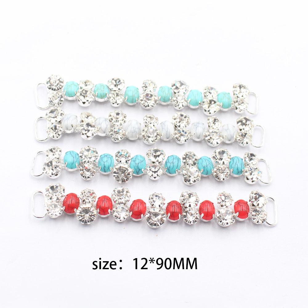 Factory Direct Sales of 12 * 90mm Cracked Turquoise Crystal Bikini Buckle Reinforced Flat Chain DIY Clothing Swimsuit Chain Deco