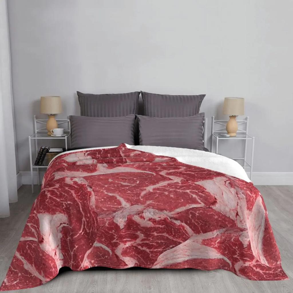 Meat Printing Blanket Flannel Textile Breathable Lightweight Throw Blankets for Home Outdoor Bedspread Blanket Flannel Textile