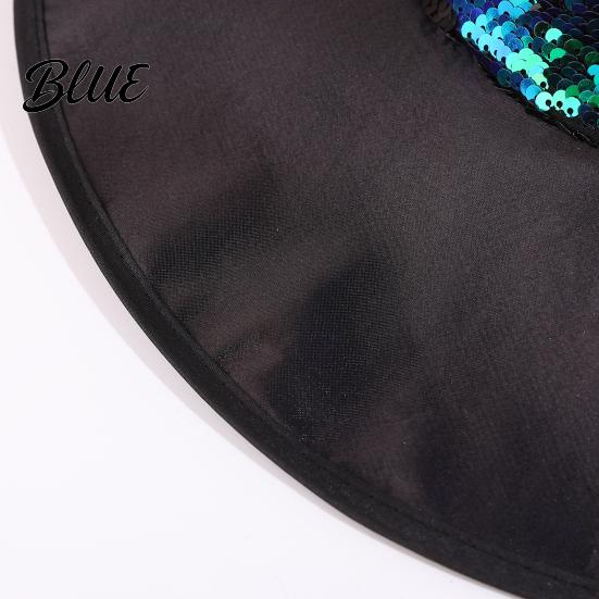 Wide Brim Witch Hat Reversible Sequin Hat Sparkly Glitter Large Wizard Halloween Costume Party for Cosplay Masquerade
