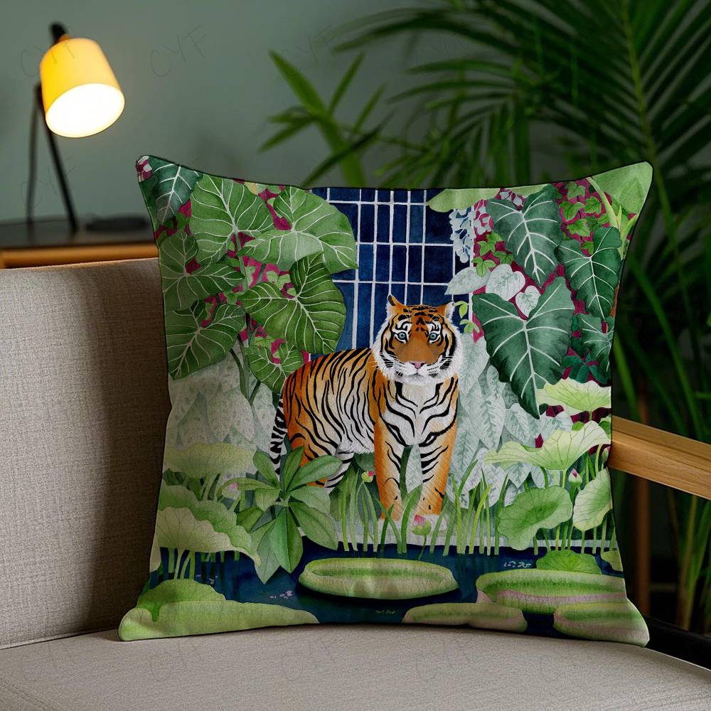 Short Plush Material Pillowcasecheetah Llama Leopard Jungle Pillow Case Custom Printed Brushed Fleece Pillow, Baby Skin-Touch, E
