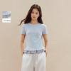 INMAN Women's Contrast Lace Short Sleeve Slim Fit T-shirt