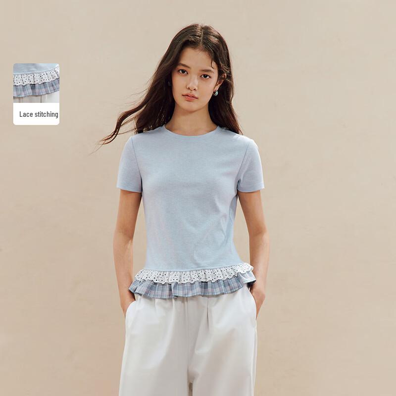 

Женская футболка INMAN с контрастной кружевной отделкой, коротким рукавом, приталенного кроя L