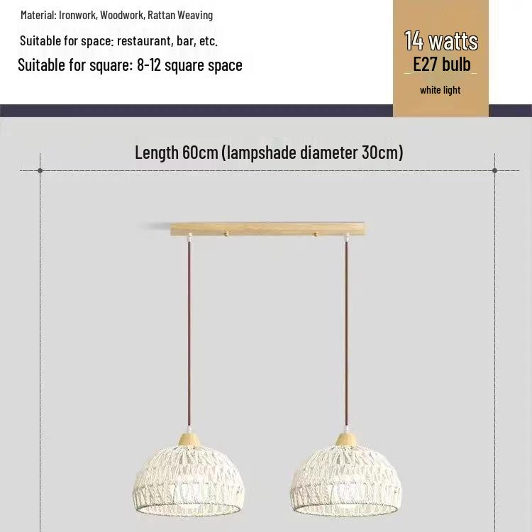 Solid Wood Pendant Light: Japanese Style Dining, Bar, Bedroom, Balcony, Retro Rattan Art, Cream Finish, Long Line Design.