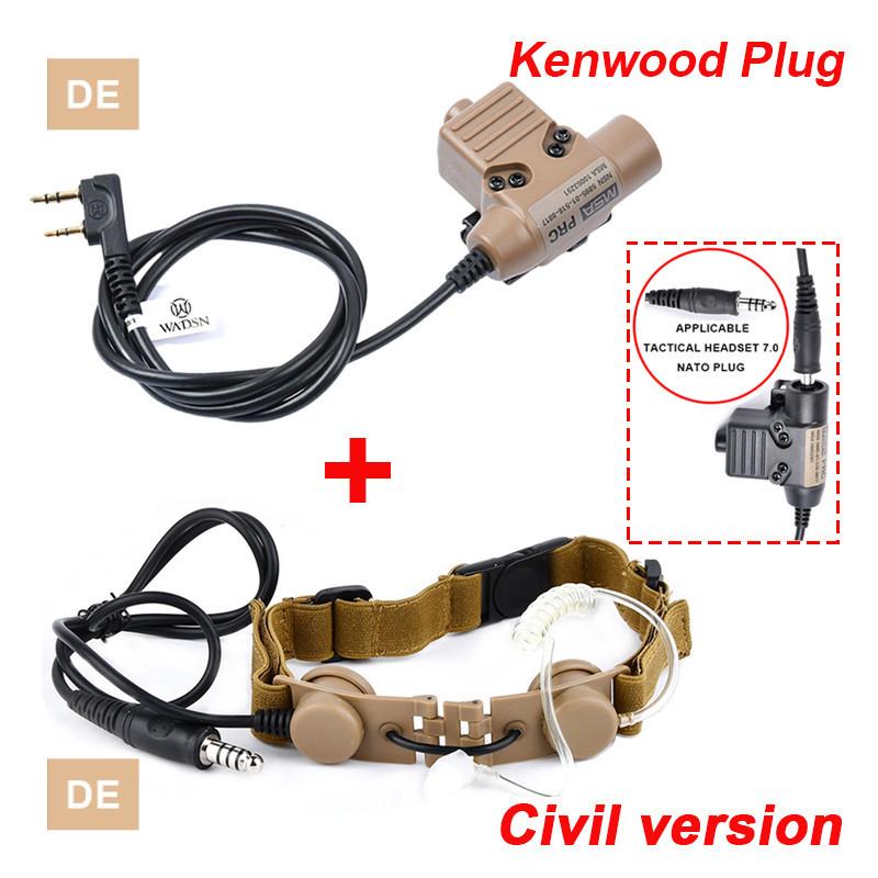 WADSN Airsoft Tactical Throat Microphone Headset Neck Laryngeal Military Earphone U94 PTT Fit Kenwood BaoFeng UV-5R UV-5X UV-82