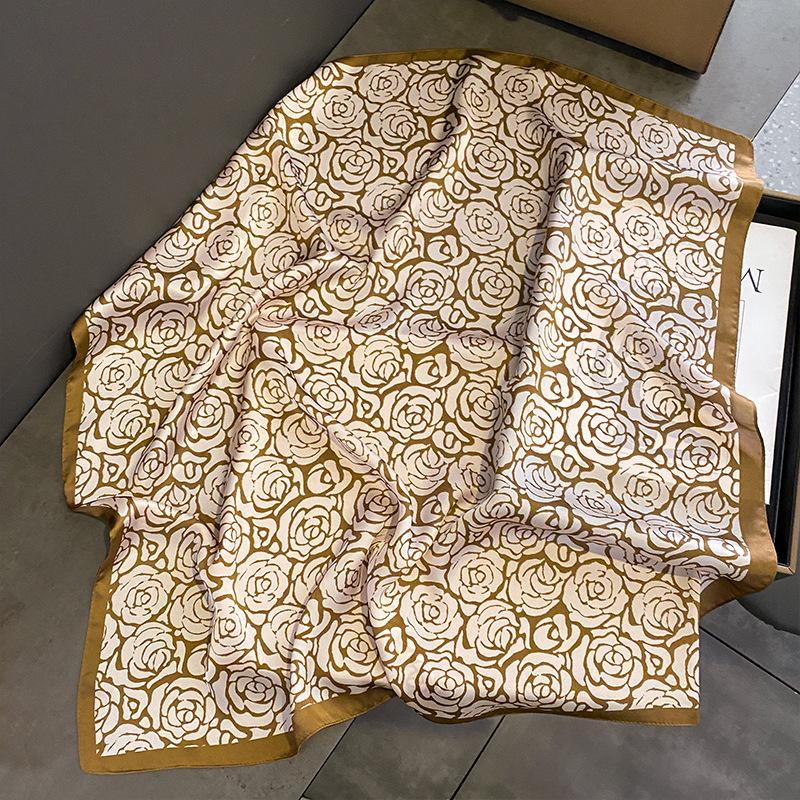 Korean Style Sweet Green Floral Butterfly Faux Silk Scarf - Women’s Versatile Spring/Summer Neck Scarf, 70cm Square.