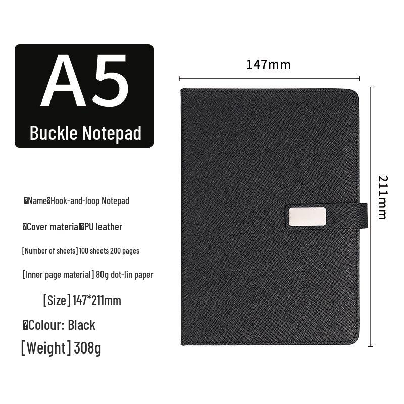 Business A5 Faux Leather Buckle Notebook - Office Stationery for Meeting Minutes and Work Notes. чёрный