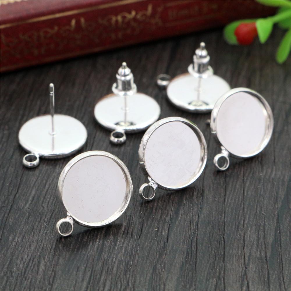 10pcs 8-16mm Inner Size Earring Studs Cabochons Blank Base Setting Bezel Tray with Hole Loops DIY Jewelry Making Accessories 