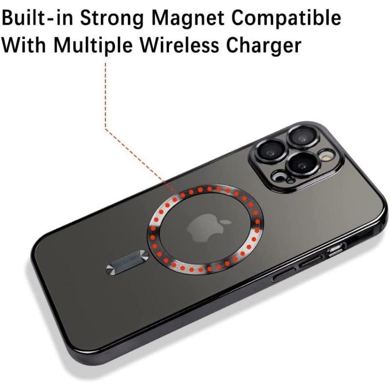 Plating Case for Magsafe Magnetic Clear Camera Lens Protector Glass Case for IPhone 13 15 14 12 11 Pro Max Shockproof Cover