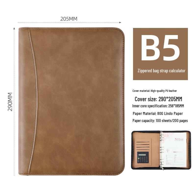 B5 Loose-Leaf Business Notebook with Calculator – Thick Cowhide Multifunctional Stationery