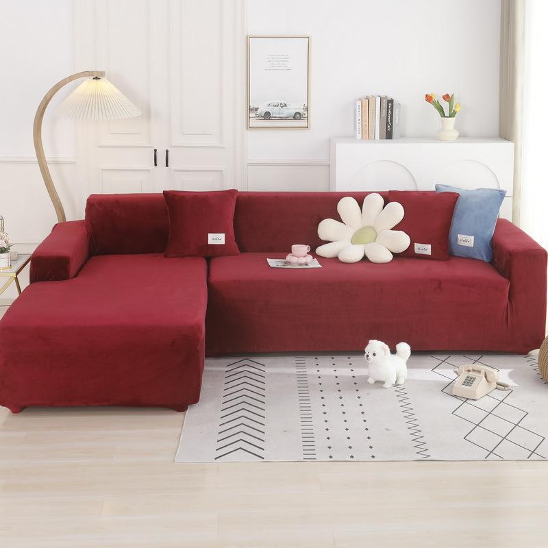 Thicken Plush Sofa Covers Elastic Corner 1/2/3/4/5 Seats Solid Color Couch Cover L-Type Sofa Cover All-Inclusive Protector Cover