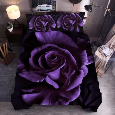 New 3D Rose Marry Wedding Bed Clothes Bedding Set Print Purple, Red, Blue Flower Home Textile Bed Sets For Double High Quality