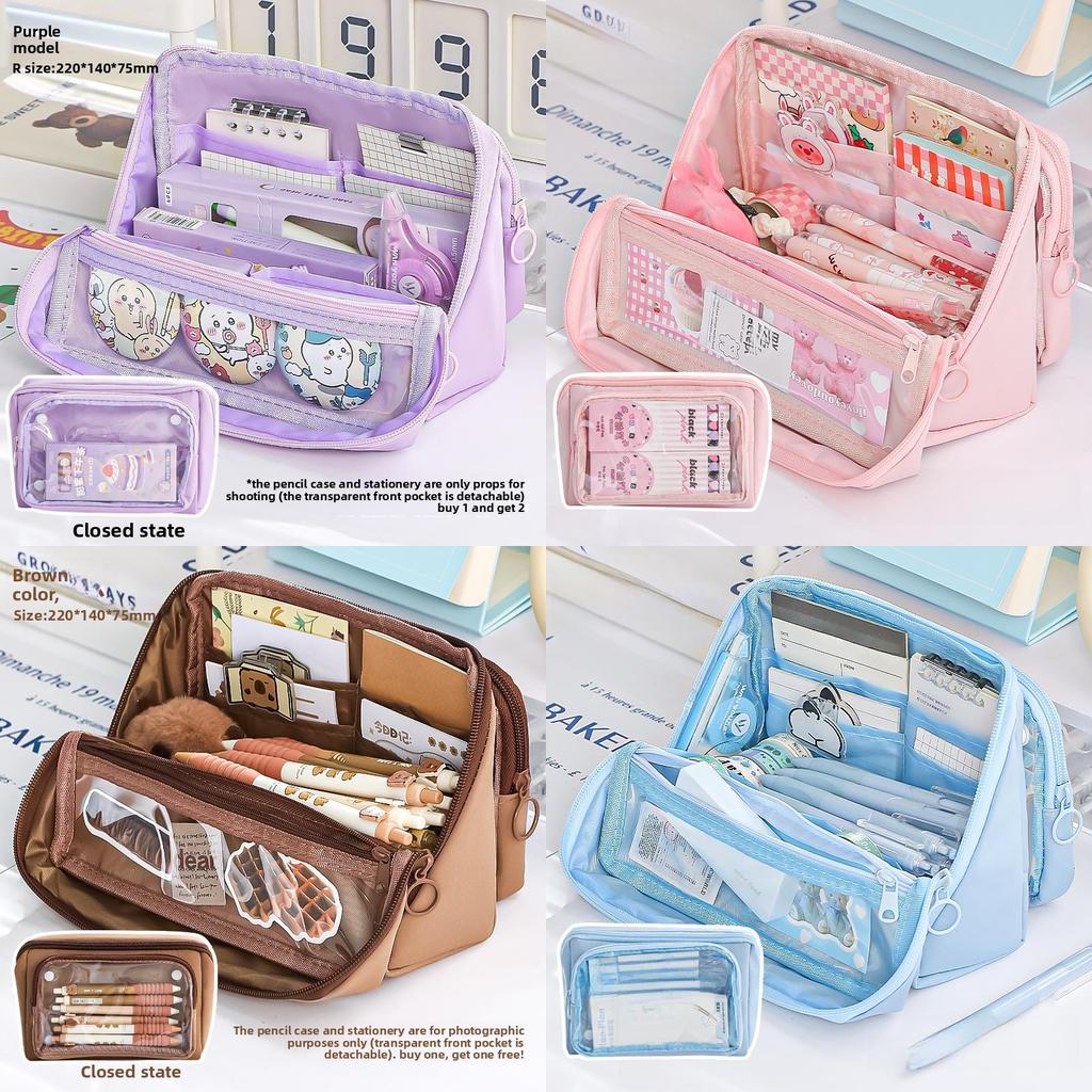 Canvas Multicompartment Pencil Case With Detachable Design For Students And School Use