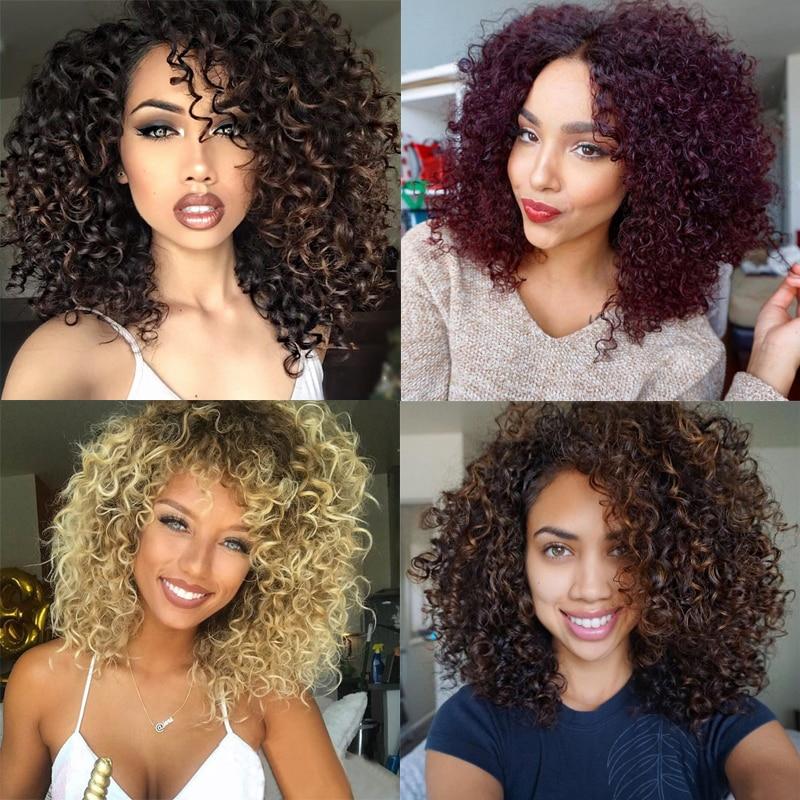 MISSQUEEN Short Blonde Curly Afro Wig Kinky Curly Wigs for Black Fashion Women Mixed Brown Synthetic Wigs High Temperature Fiber