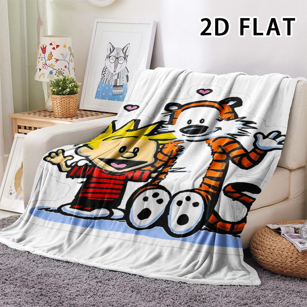1Pc Calvin and Hobbes Print Flannel Blanket, High quality Comfortable for All Seasons, Home Decor, Warmth and Comfort, Perfect for Christmas Gifts